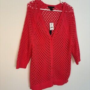 PRESWICK & MOORE NEW ButtonUp Cardigan Women 1X Teaberry Crochet Ribbed Hem Cuff